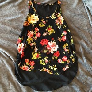 Black floral blouse with mesh back